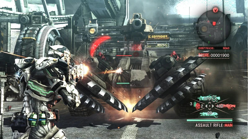 Retro Vanquish Xbox 360 inspired design featuring high speed sci fi third person shooter aesthetic vintage HD era futuristic powered armor sliding combat bullet time action explosive robot warfare sleek industrial sci fi battlefield nostalgic PlatinumGames presentation gameplay
