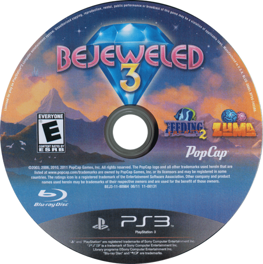 Bejeweled 3 disc for PlayStation 3 (PS3) video game
