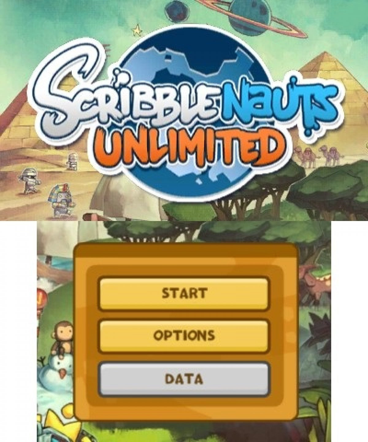 Scribblenauts Unlimited Nintendo 3DS game featuring puzzle adventure gameplay with open ended problem solving object creation mechanics and creative challenges using Maxwell’s magical notebook gameplay  