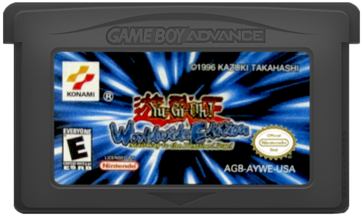 Yu-Gi-Oh Worldwide Edition Stairway to the Destined Duel for Game Boy Advance, cartridge for a retro video game featuring strategy card battles, deck-building gameplay, turn-based duels, collectible cards, and anime-inspired competition