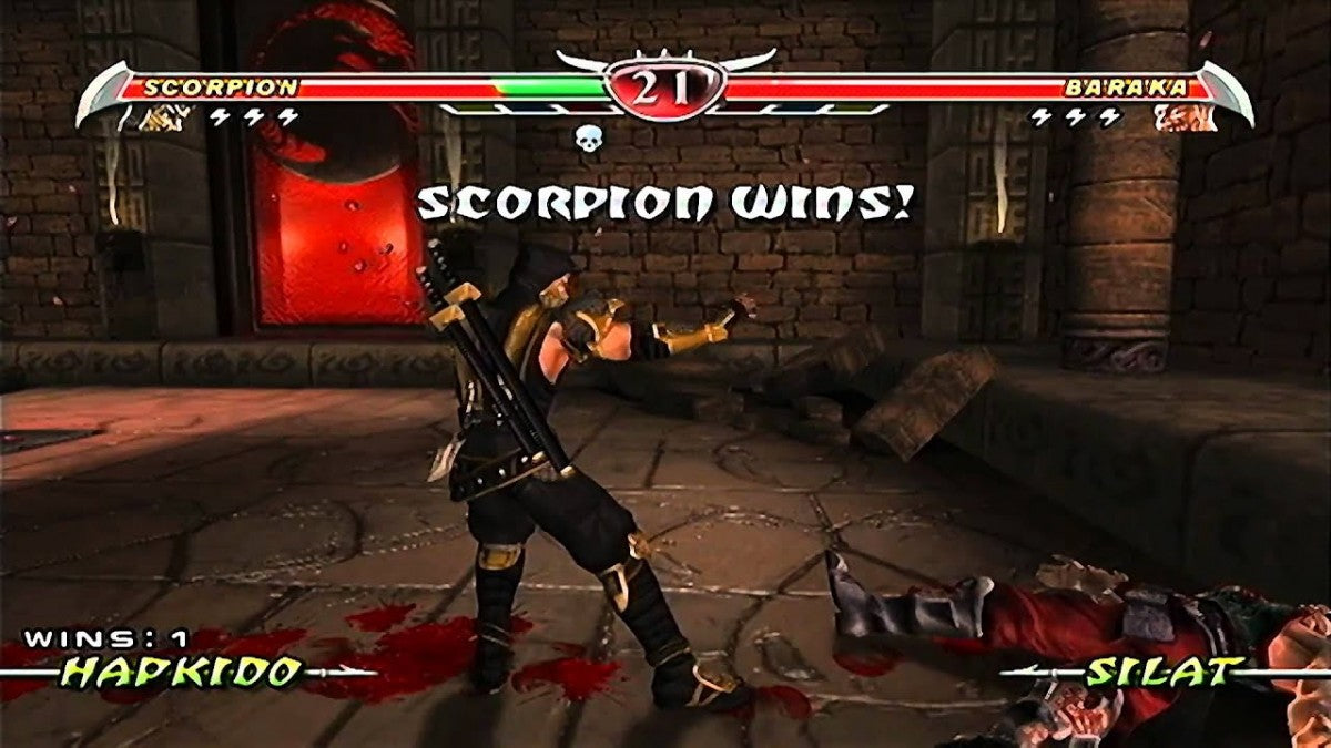Mortal Kombat: Deception for Nintendo GameCube (GC) at Gamers INC, featuring the brutal and deep installment of the legendary fighting series that introduces the massive "Konquest" open-world RPG mode and innovative "Chess Kombat" and "Puzzle Kombat" mini-games, alongside a massive roster of warriors—including GameCube exclusive playable characters Goro and Shao Kahn—for the ultimate fatalities and weapon-based combat experience gameplay screenshot