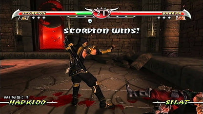 Mortal Kombat: Deception for Nintendo GameCube (GC) at Gamers INC, featuring the brutal and deep installment of the legendary fighting series that introduces the massive "Konquest" open-world RPG mode and innovative "Chess Kombat" and "Puzzle Kombat" mini-games, alongside a massive roster of warriors—including GameCube exclusive playable characters Goro and Shao Kahn—for the ultimate fatalities and weapon-based combat experience gameplay screenshot