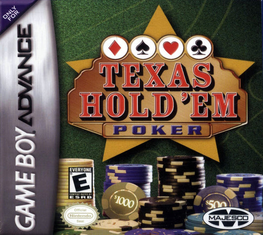 Texas Hold ’Em Poker Game Boy Advance GBA video game, card game simulation, casino-style gameplay, handheld console title cover art