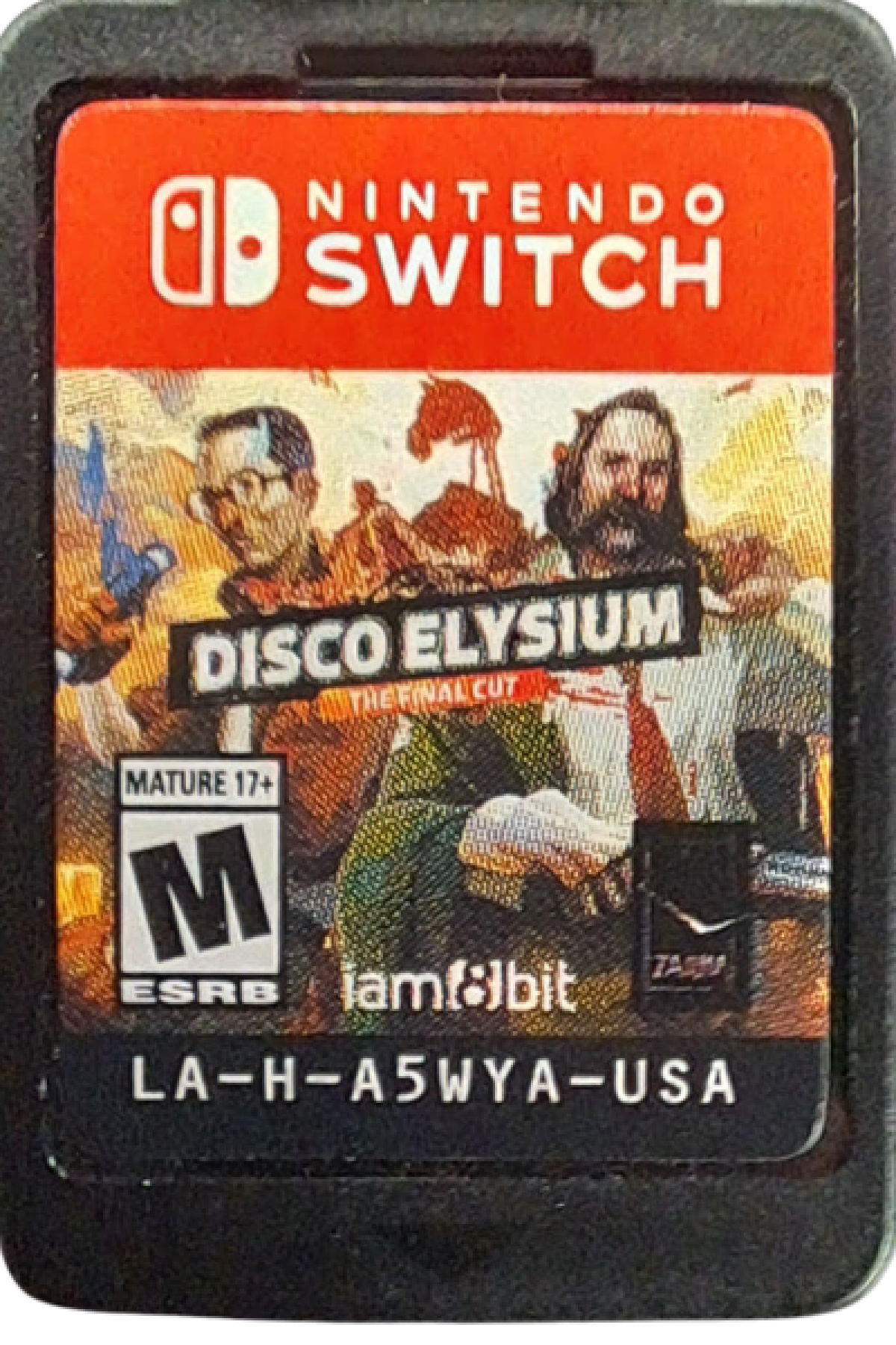 Disco Elysium Nintendo Switch inspired design featuring narrative driven role playing adventure aesthetic deep detective investigation branching dialogue choices richly detailed urban setting philosophical storytelling immersive character development and mystery gameplay presentation cartridge