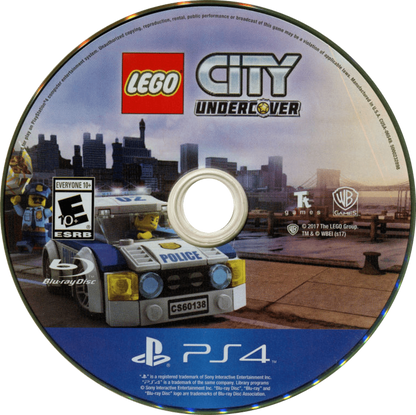 LEGO City Undercover PlayStation 4 open-world action-adventure video game brick-building humor Chase McCain undercover police officer free roam LEGO city driving disguises disc art