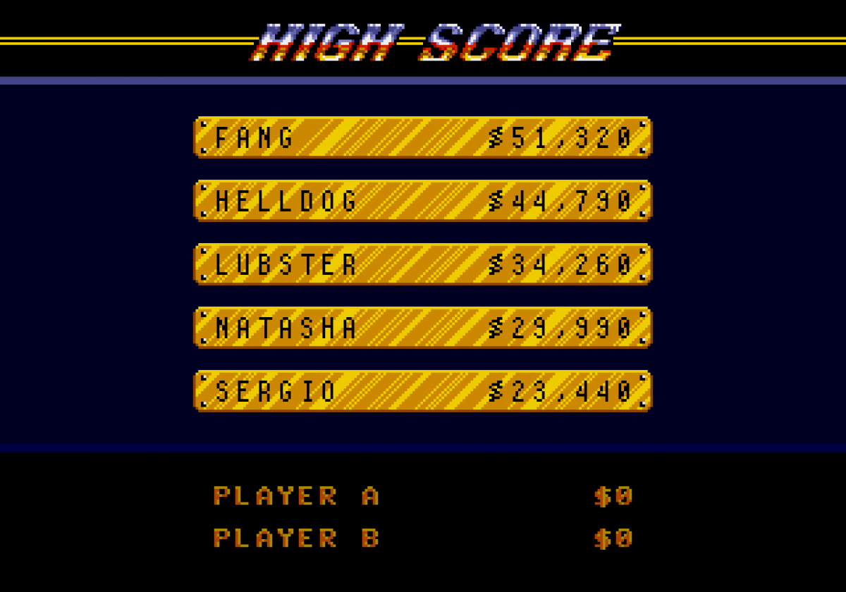 Road Rash Sega Genesis video game, motorcycle racing combat, arcade-style gameplay, retro EA sports action title gameplay screenshot high score screen