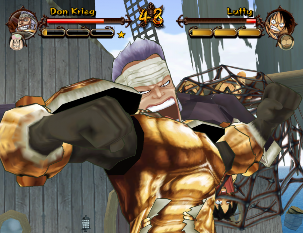 One Piece Grand Adventure GameCube game featuring anime-style fighting gameplay and adventure modes with One Piece characters gameplay screenshot