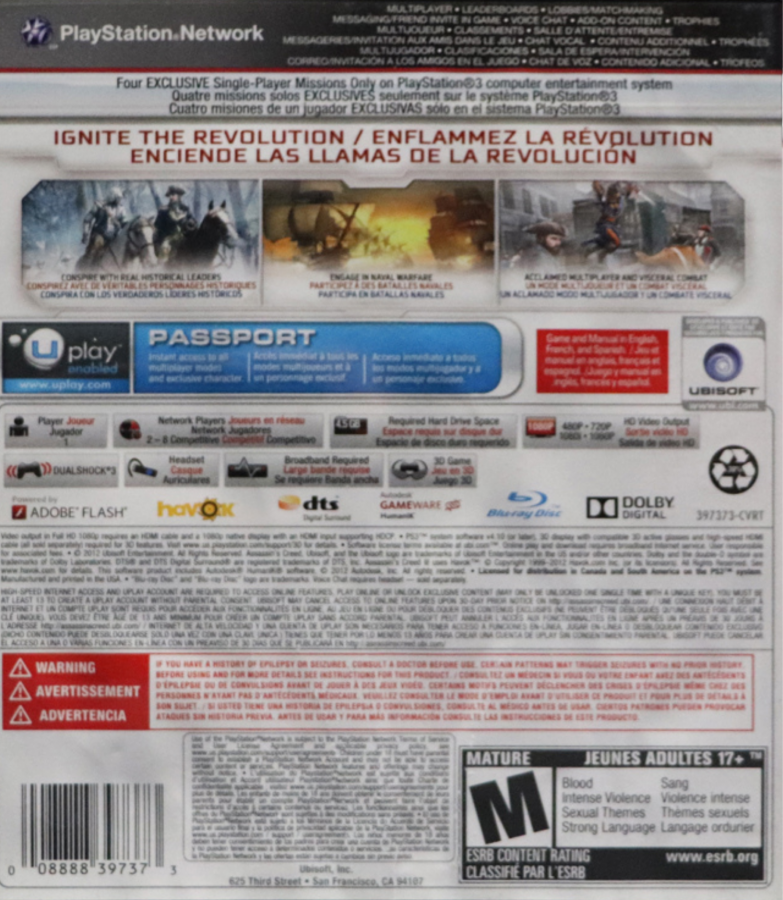 Assassin’s Creed Ezio Trilogy PS3 featuring three classic adventures of Ezio Auditore in Renaissance Italy collection back cover