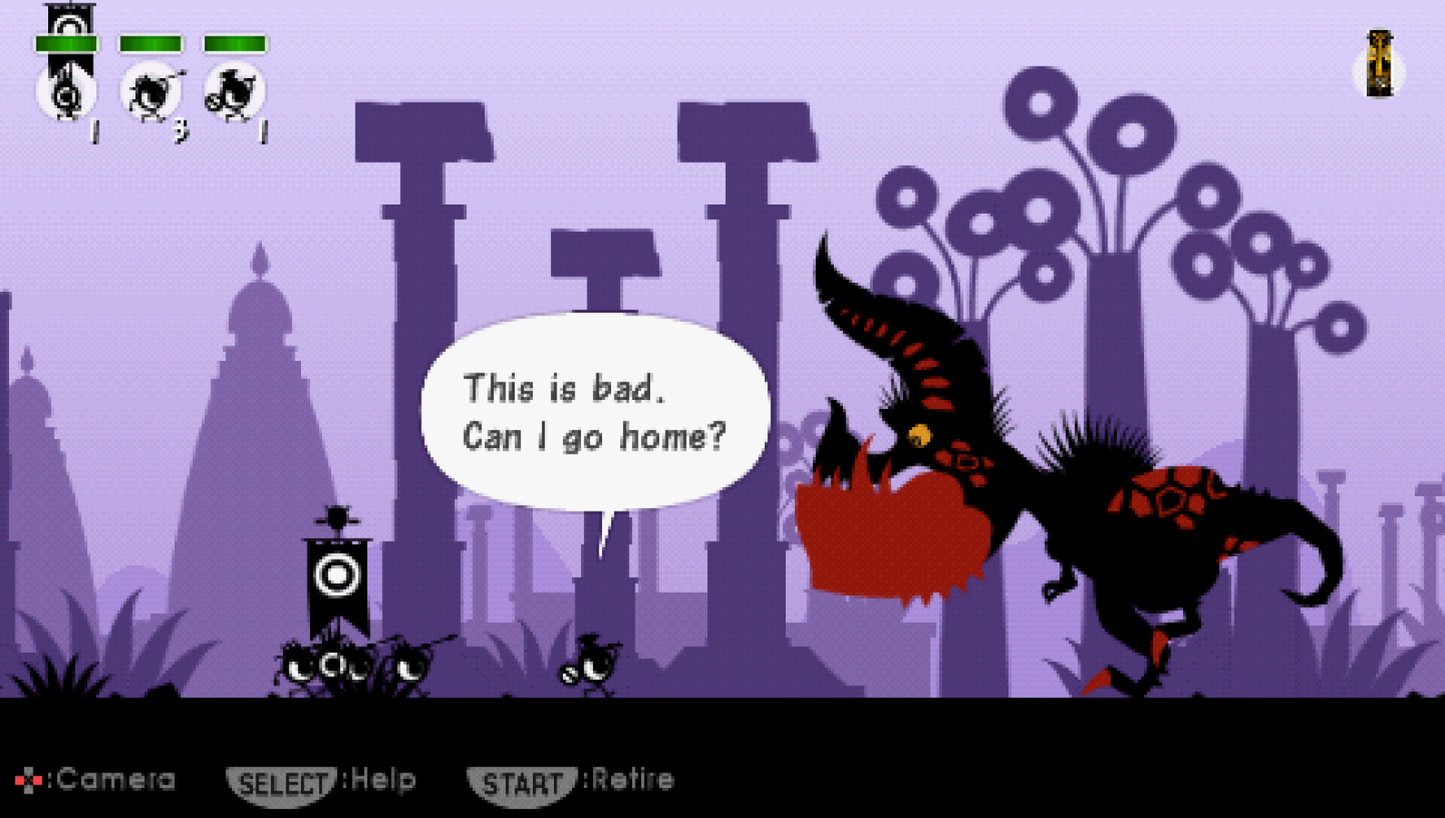 Patapon gameplay for PlayStation Portable (PSP) rhythm-based action game