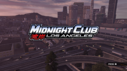 Midnight Club Los Angeles title screen for Playstation 3 (PS3) video game. 