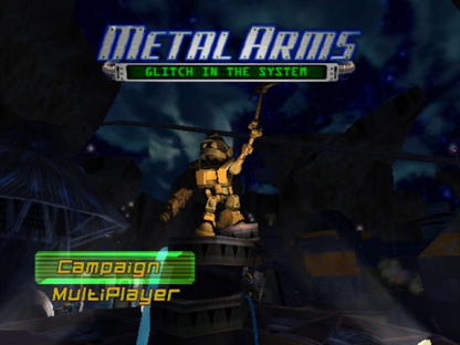 Metal Arms: Glitch in the System start screen for GameCube (GC) third-person shooter action video game