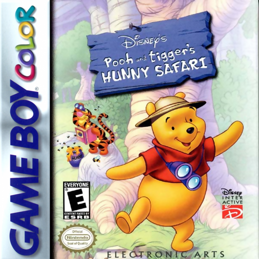 Disney’s Pooh and Tigger’s Hunny Safari for Game Boy Color, cover image for an educational adventure video game with mini-games, exploration, puzzle-solving, and family-friendly gameplay
