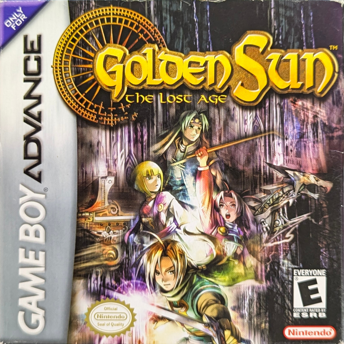 Golden Sun: The Lost Age [CIB] for Game Boy Advance (GBA) featuring an epic follow-up RPG where a new party wields Psynergy to explore expanded lands, solve intricate dungeon puzzles, and unleash powerful Djinn summons; continue the sweeping Golden Sun storyline with deeper customization and larger adventures in this complete-in-box classic front cover