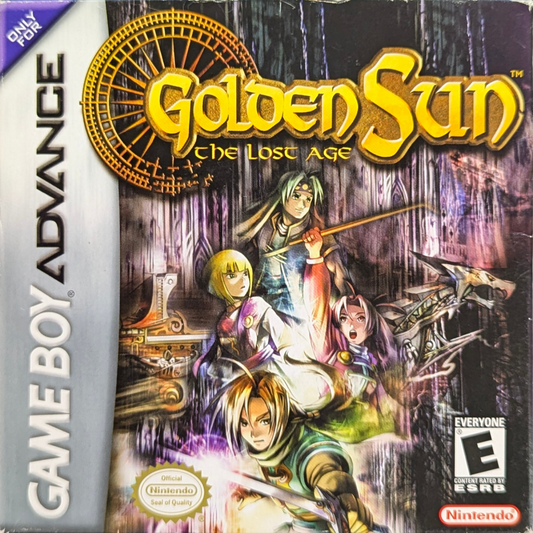 Golden Sun: The Lost Age [CIB] for Game Boy Advance (GBA) featuring an epic follow-up RPG where a new party wields Psynergy to explore expanded lands, solve intricate dungeon puzzles, and unleash powerful Djinn summons; continue the sweeping Golden Sun storyline with deeper customization and larger adventures in this complete-in-box classic front cover