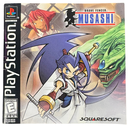 Brave Fencer Musashi Complete In Box CIB Sony PlayStation PS1 video game featuring action role playing gameplay Musashi character sword combat enemy battles magical abilities fantasy adventure exploration quests puzzle solving and classic 32 bit PlayStation gameplay retro video game collection collectible gaming appeal manual