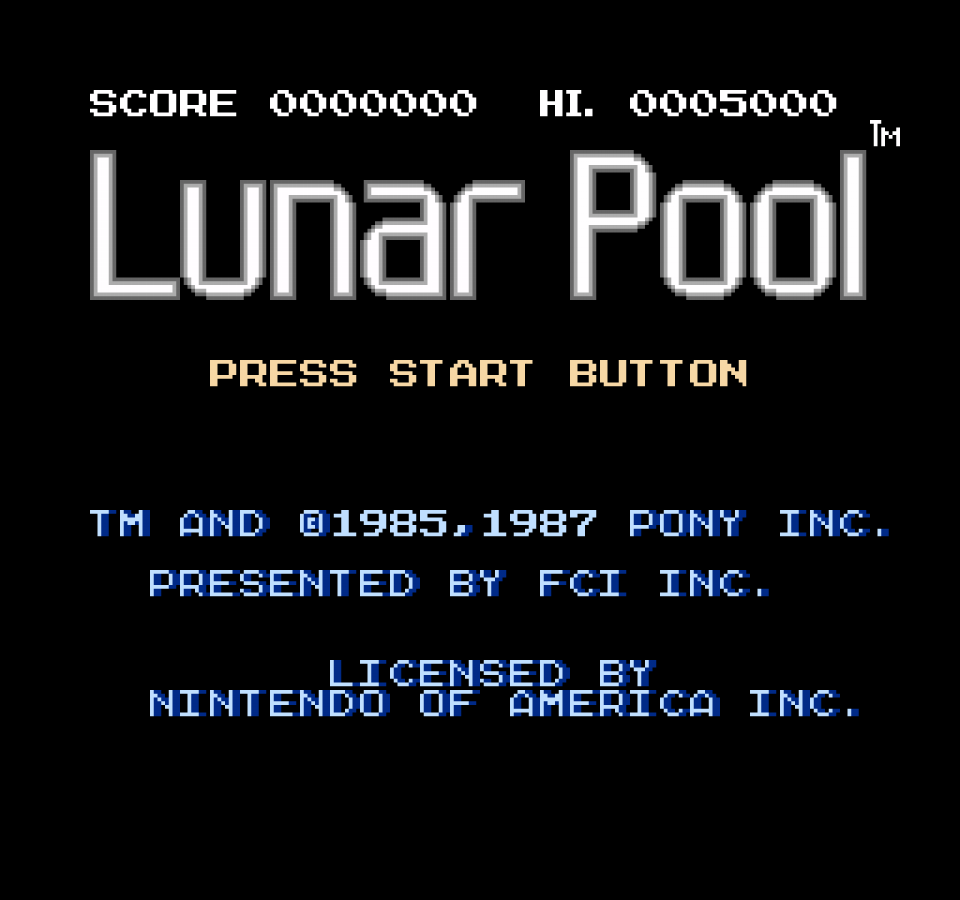 Lunar Pool Nintendo Entertainment System NES for retro video game enthusiasts featuring billiards style puzzle gameplay angled shot mechanics gravity influenced ball physics increasingly complex table layouts precision aiming challenges and classic arcade style sports puzzle action and collectible gaming appeal gameplay