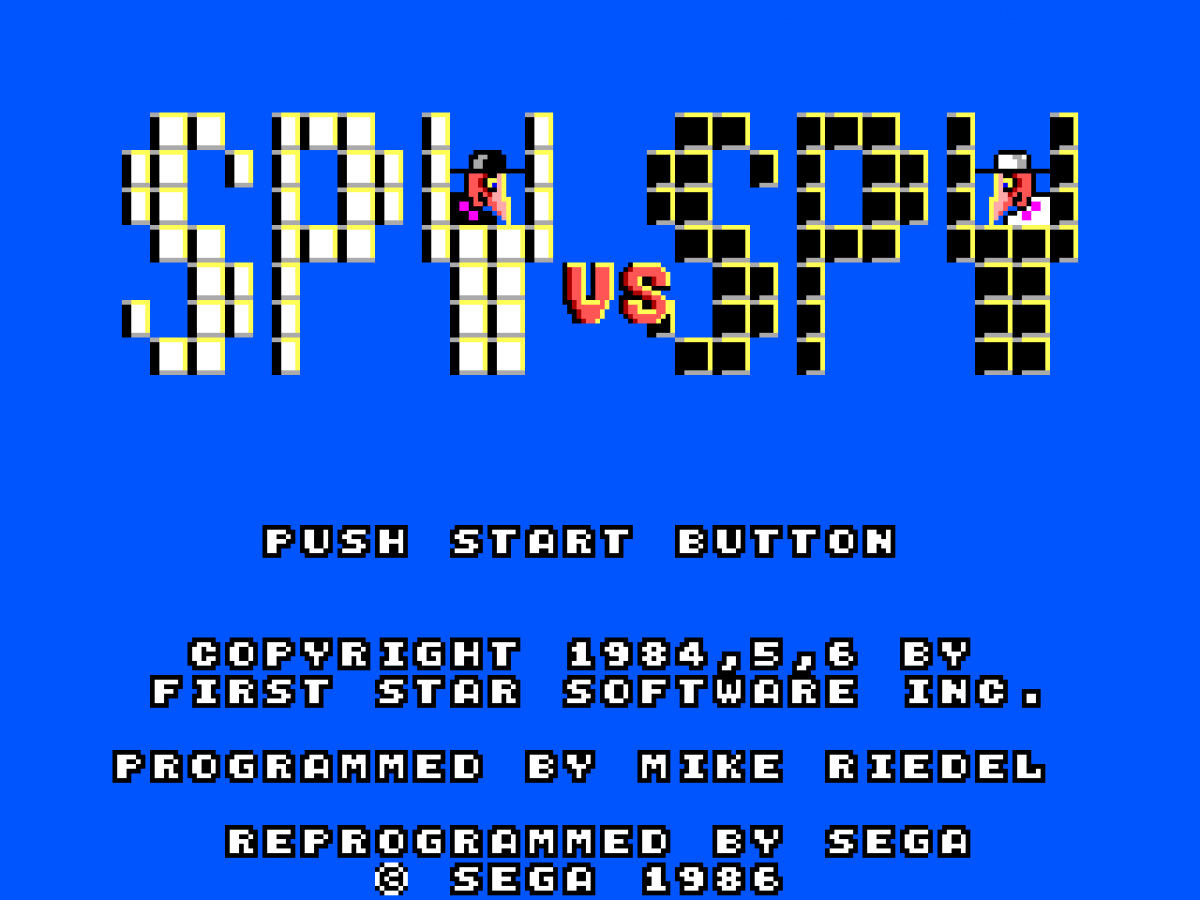 Spy vs. Spy – Sega Master System (SMS) start screen for action strategy video game