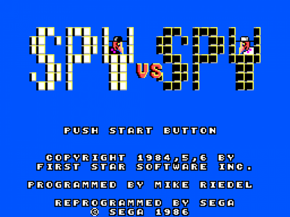 Spy vs. Spy – Sega Master System (SMS) start screen for action strategy video game