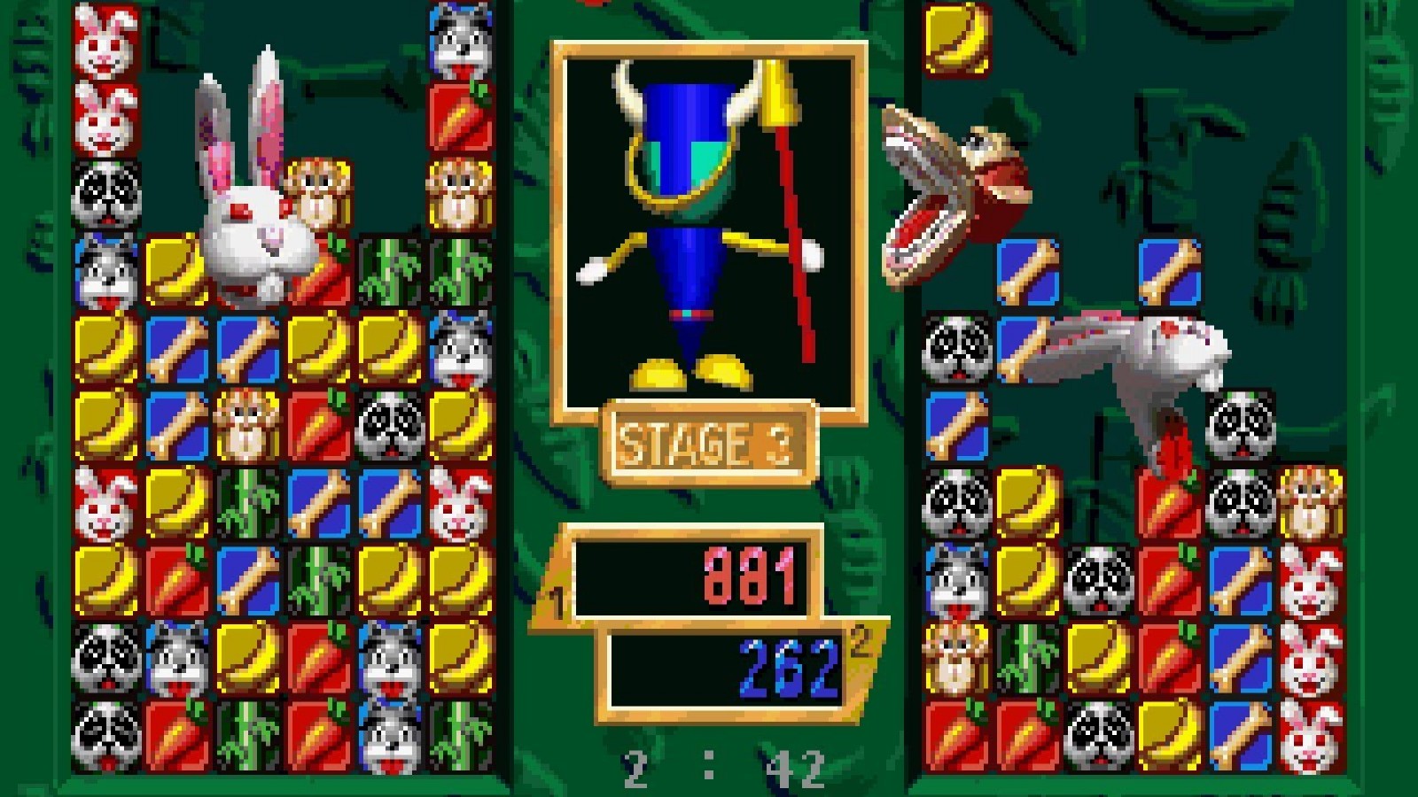 Baku Baku Sega Saturn puzzle game matching blocks animals eat corresponding food tiles chain combos falling block arcade style competitive multiplayer Sega puzzle gameplay Sega Saturn software video game title gameplay