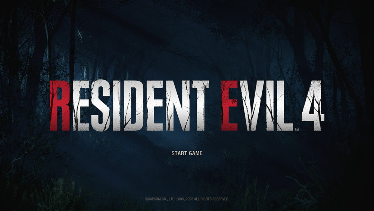 Resident Evil 4 title screen for Playstation 5 video game. 