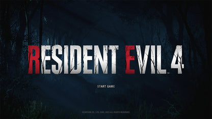 Resident Evil 4 title screen for Playstation 5 video game. 