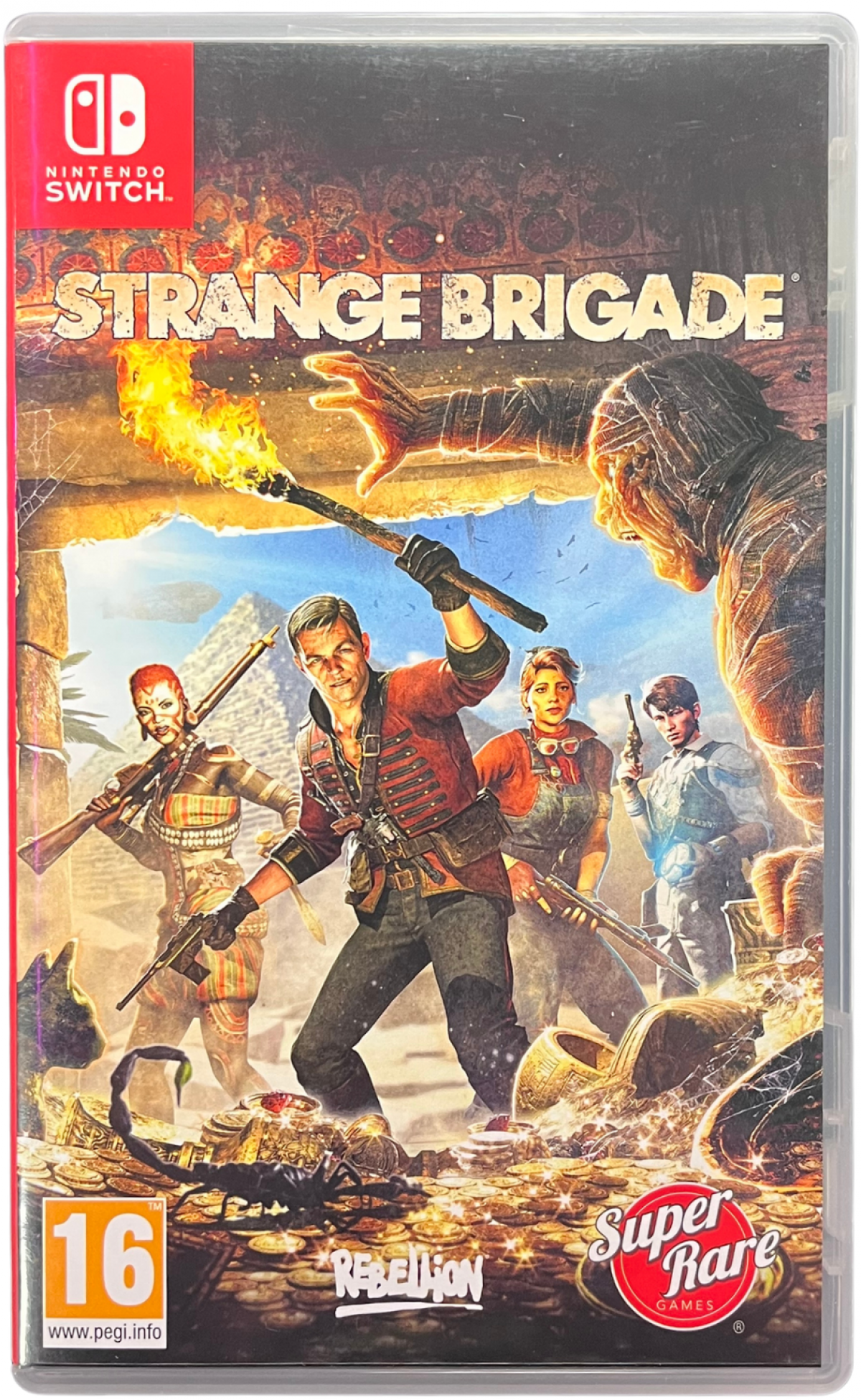 Strange Brigade Nintendo Switch for retro video game enthusiasts featuring cooperative third person shooter gameplay supernatural enemy encounters puzzle solving exploration action adventure missions exotic environments team based combat and collectible gaming appeal cover 