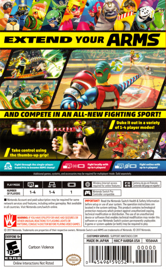 ARMS back cover art for Nintendo Switch (NS) video game
