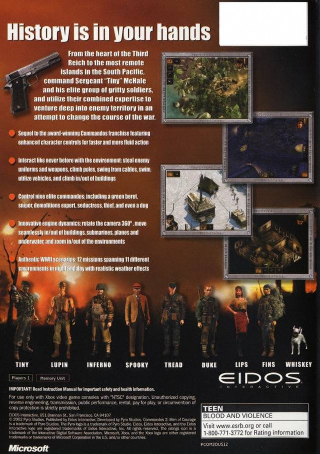 Commandos 2: Men of Courage back cover art for Xbox (XBOX) video game