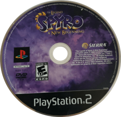 The Legend of Spyro A New Beginning PlayStation 2 PS2 for retro video game enthusiasts featuring action platforming gameplay Spyro the Dragon adventure elemental abilities fantasy world exploration challenging enemies and collectible gaming appeal disc