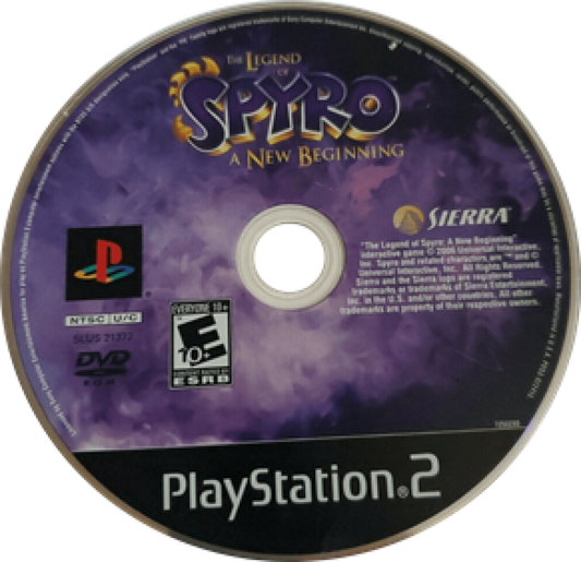 The Legend of Spyro A New Beginning PlayStation 2 PS2 for retro video game enthusiasts featuring action platforming gameplay Spyro the Dragon adventure elemental abilities fantasy world exploration challenging enemies and collectible gaming appeal disc