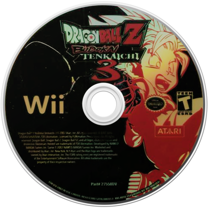 Dragon Ball Z Budokai Tenkaichi 3 disc cover art for Nintendo Wii (Wii) video game