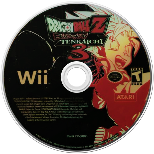 Dragon Ball Z Budokai Tenkaichi 3 disc cover art for Nintendo Wii (Wii) video game