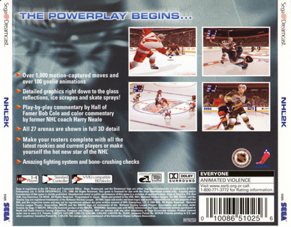 NHL 2K back cover art for Sega Dreamcast (DC) video game 