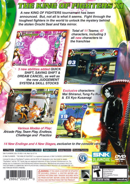 The King of Fighters XI retro PlayStation 2 video game The King of Fighters fighting game arcade combat team battles SNK multiplayer action console title PlayStation 2 release back of case
