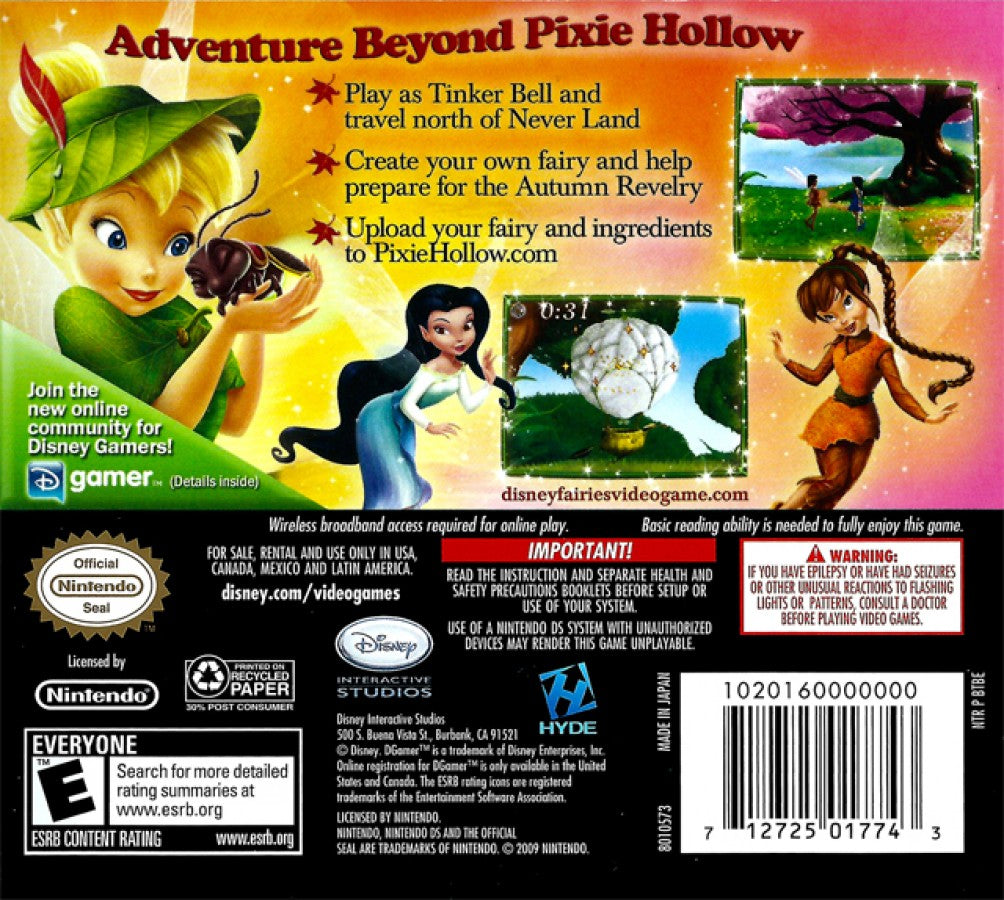 Tinker Bell and the Lost Treasure – Nintendo DS (DS) Back cover Box Art