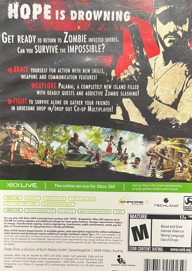 Dead Island Riptide Special Edition Xbox 360 X360 for retro video game enthusiasts featuring first person zombie survival gameplay tropical island exploration intense melee combat weapon customization cooperative multiplayer missions and collectible gaming appeal back cover art