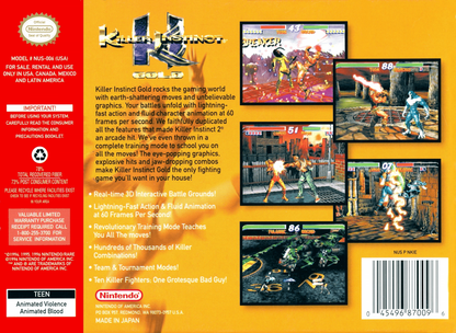 Killer Instinct Gold back cover art for Nintendo 64 (N64) video game