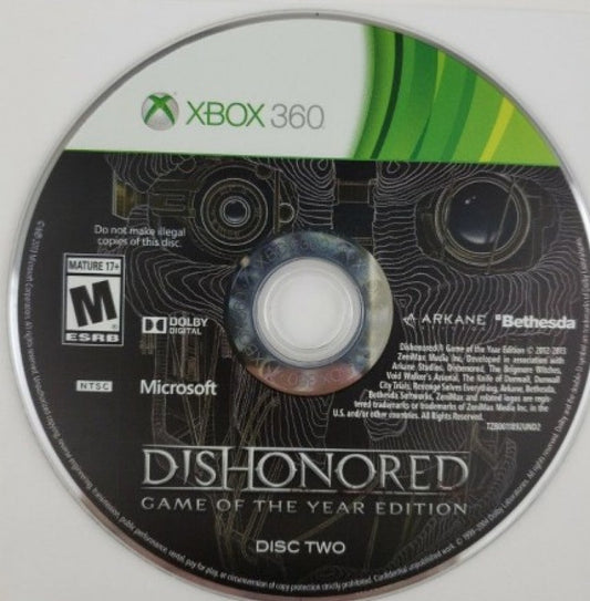Dishonored [Game of the Year Edition] disc for Xbox 360 (X360) stealth action-adventure video game