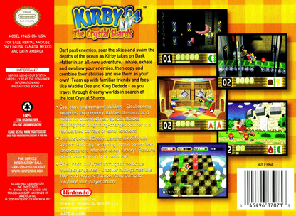 Kirby 64: The Crystal Shards back cover art for Nintendo 64 (N64) video game