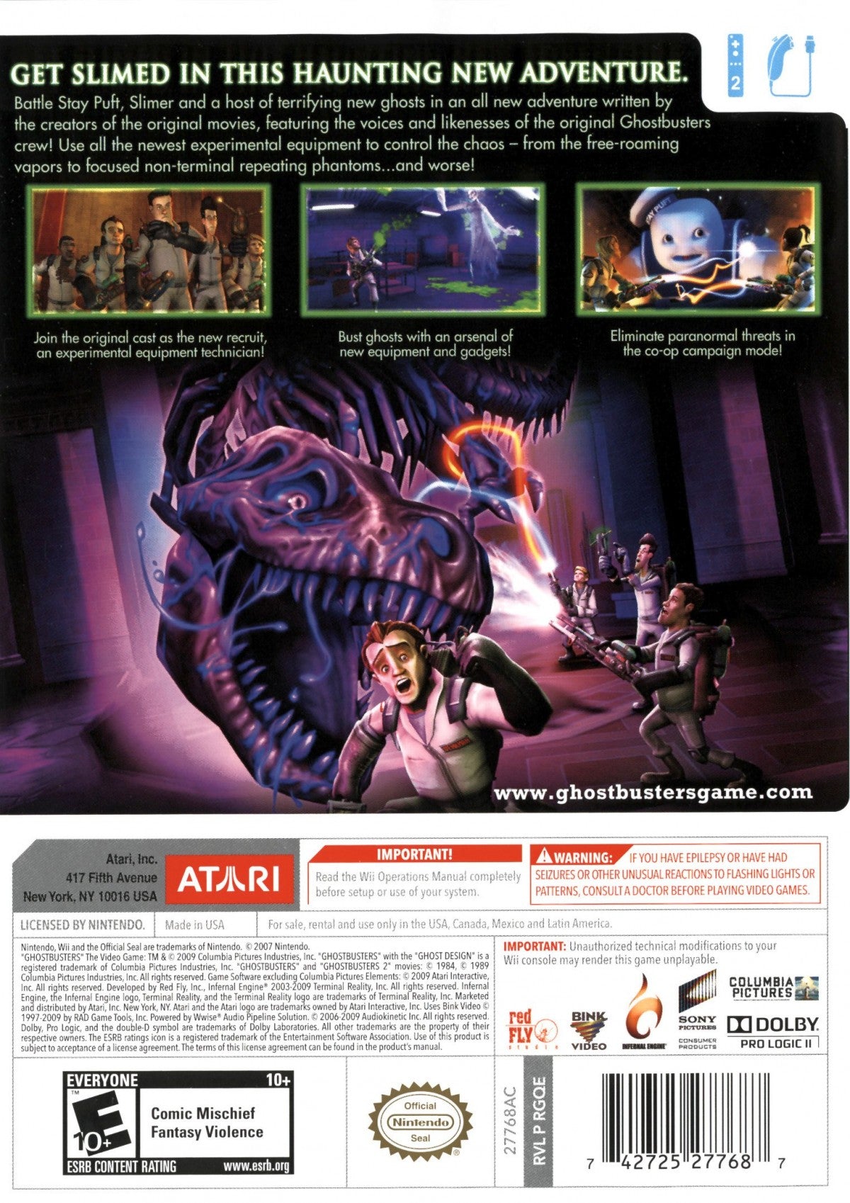 Ghostbusters: The Video Game – Nintendo Wii (Wii) action-adventure shooter back of case for video game