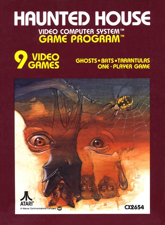 Haunted House retro Atari 2600 video game featuring horror adventure gameplay, maze exploration, ghost encounters and classic Atari console action - cover art