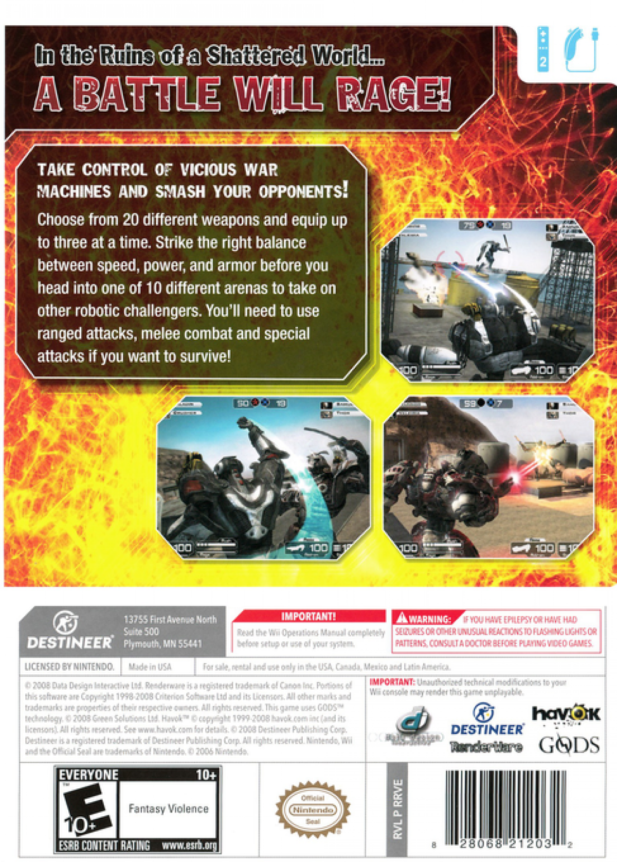 Battle Rage back cover art for Nintendo Wii (Wii) video game 