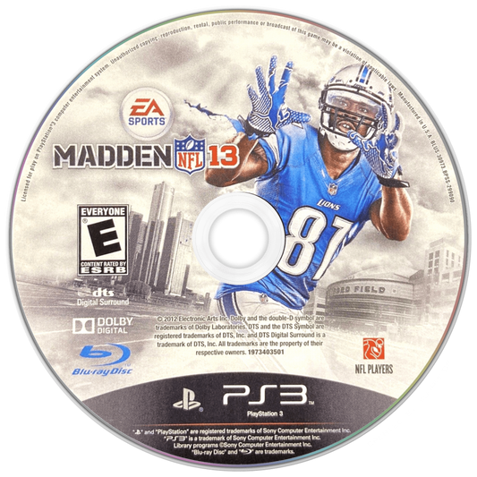 Madden NFL 13 disc art for PlayStation 3 (PS3) video game