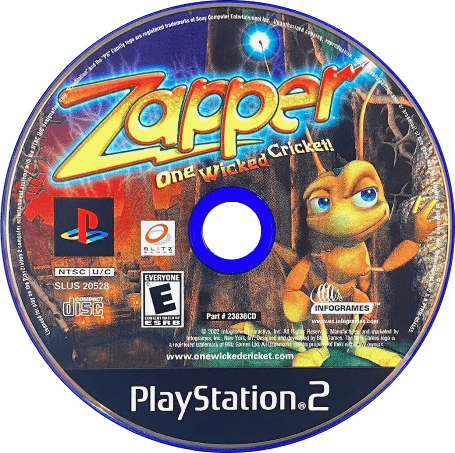 Zapper One Wicked Cricket PS2 PlayStation 2 platformer action adventure game retro video game disc