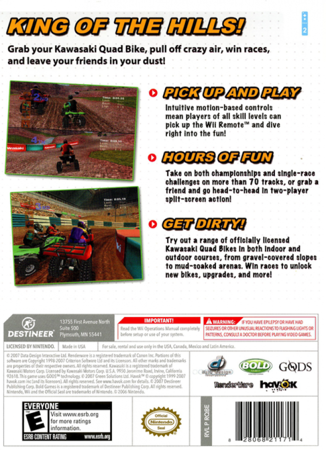 Kawasaki Quad Bikes – Nintendo Wii (Wii) ATV racing sports video game ack of case
