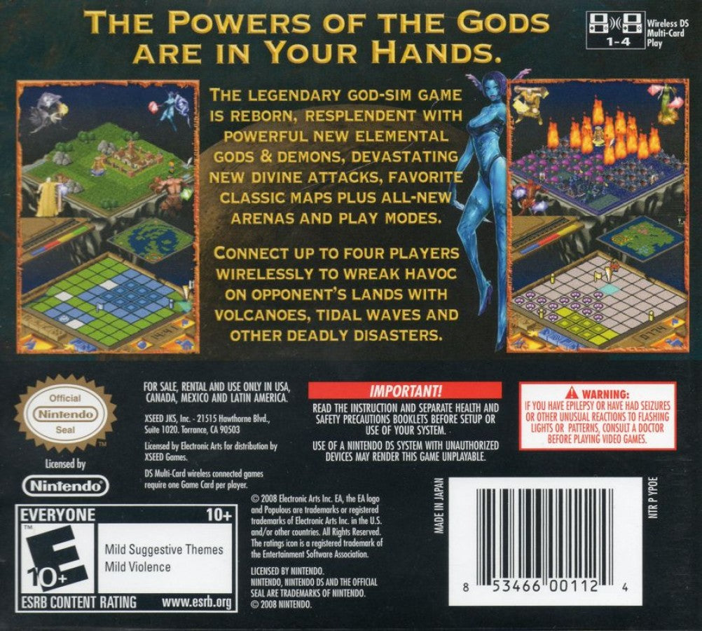 Populous DS back of case for Nintendo DS (DS) god simulation strategy video game