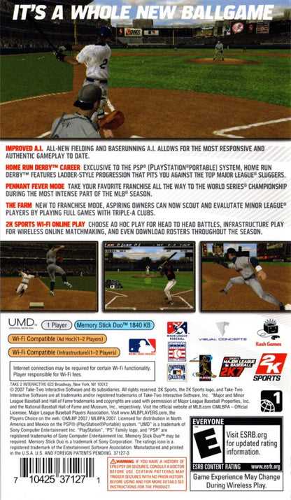 Major League Baseball 2K7 back of case for PlayStation Portable (PSP) baseball sports video game