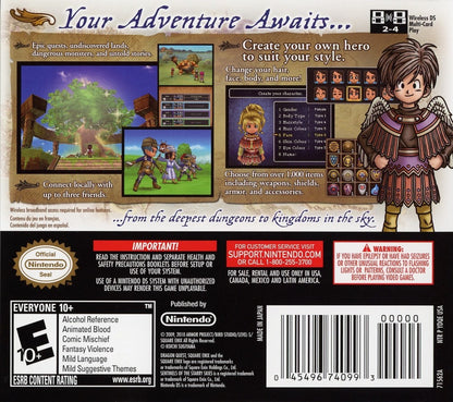 Dragon Quest IX Sentinels of the Starry Skies Nintendo DS video game, JRPG, fantasy adventure, turn-based combat, classic Dragon Quest title back cover