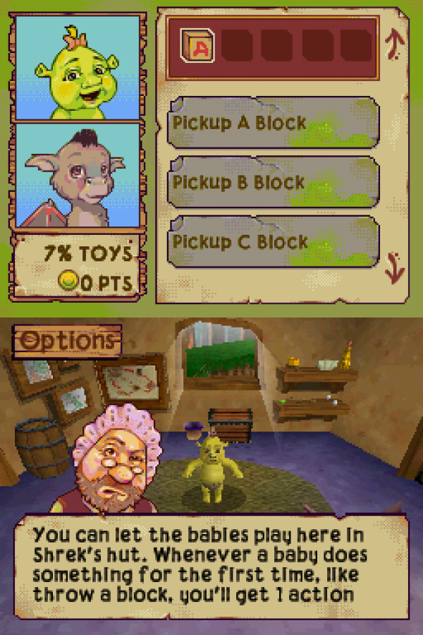 Shrek: Ogres and Dronkeys gameplay for Nintendo DS (DS) virtual pet simulation video game