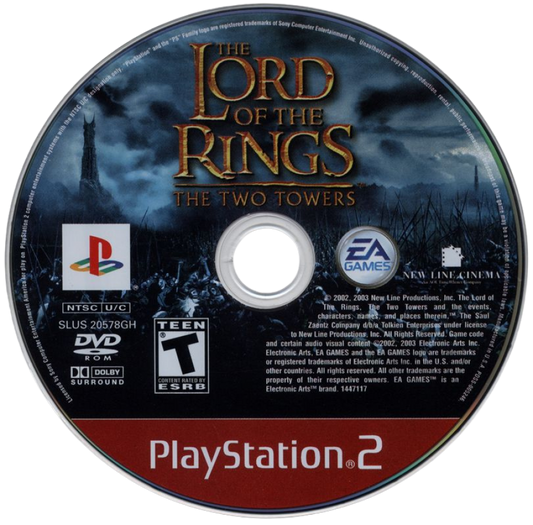 The Lord of the Rings: The Two Towers [Greatest Hits] – PlayStation 2 (PS2) video game disc, action hack-and-slash.
